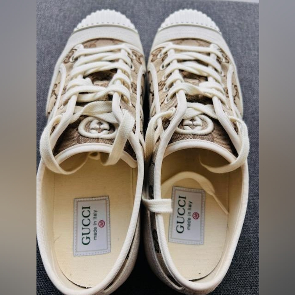 Update: More pics added…Authentic Gucci sneakers size 38 tan & white in color… - Picture 2 of 12